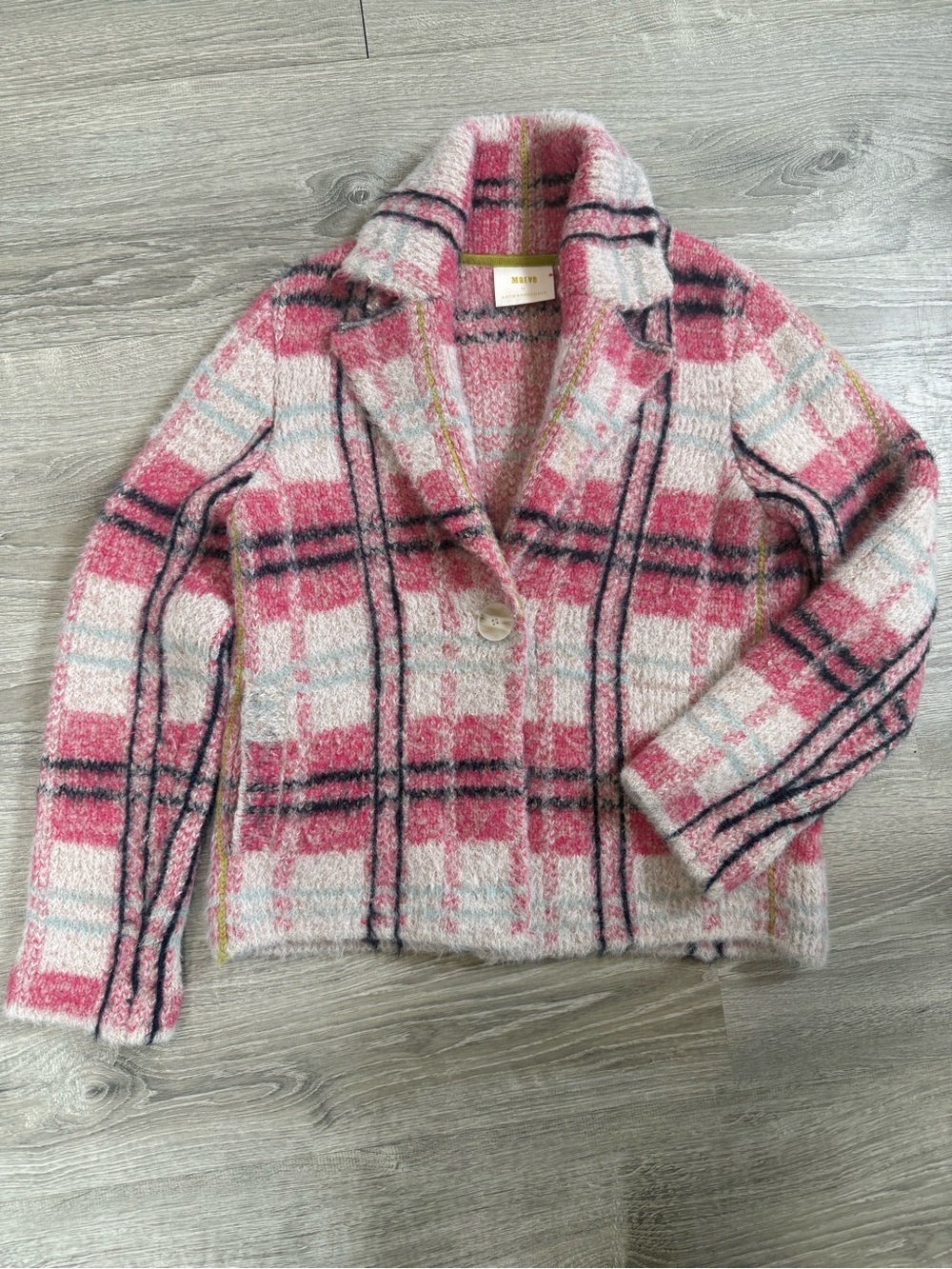 Anthropologie Maeve Aurelia Plaid Pink   Jacket wool alpaca